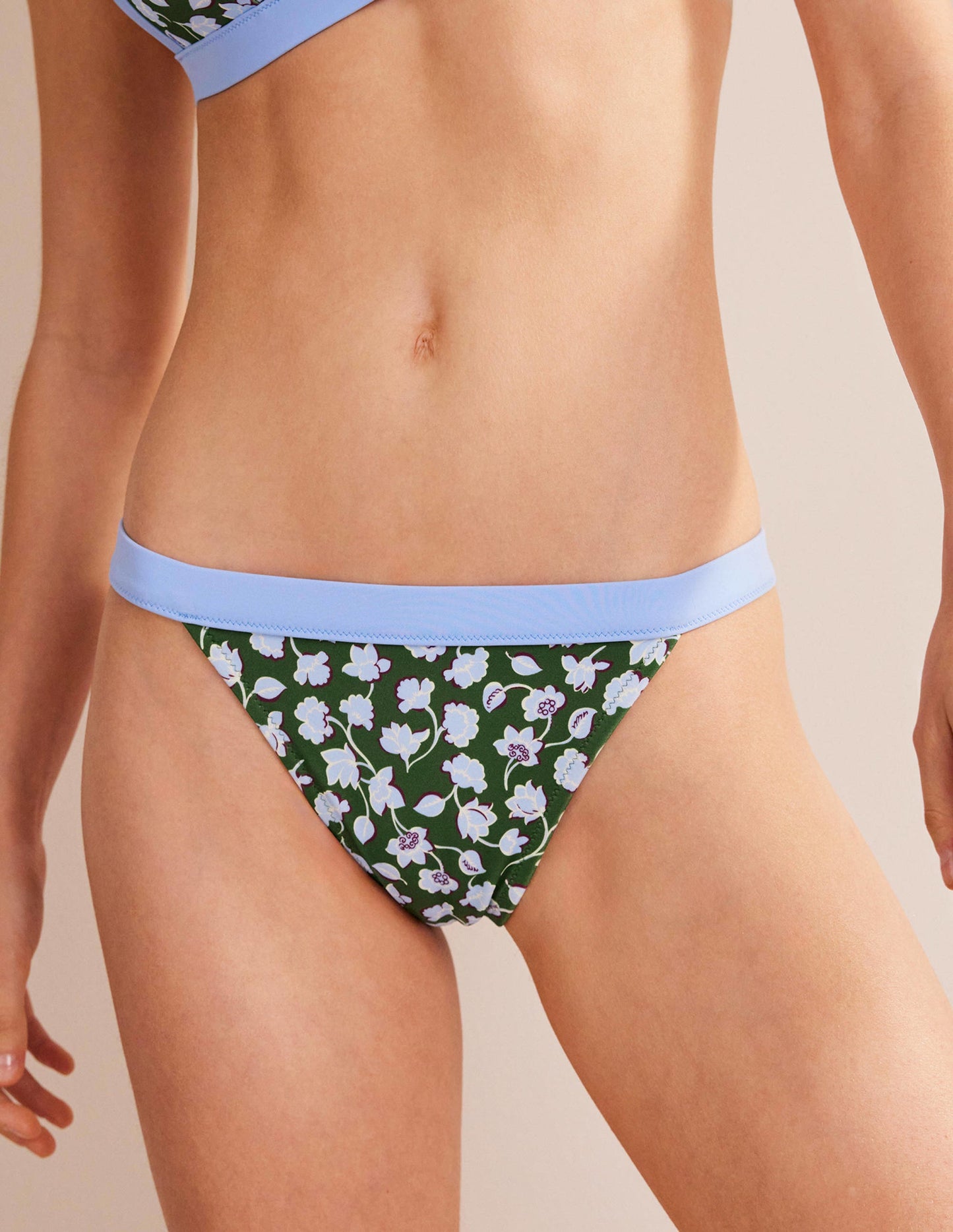 Tanga Bikini Bottoms-Winter Green, Blue Floral