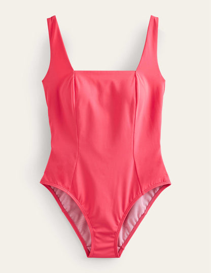 Square-Neck Panelled Swimsuit-Pink Berry