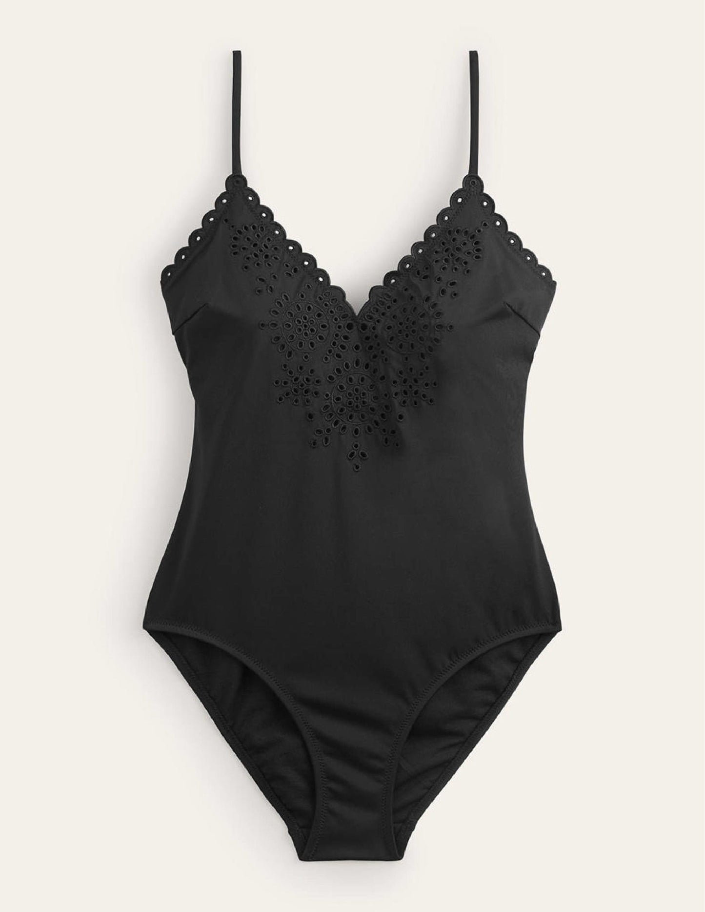 Broderie V-neck Swimsuit-Black