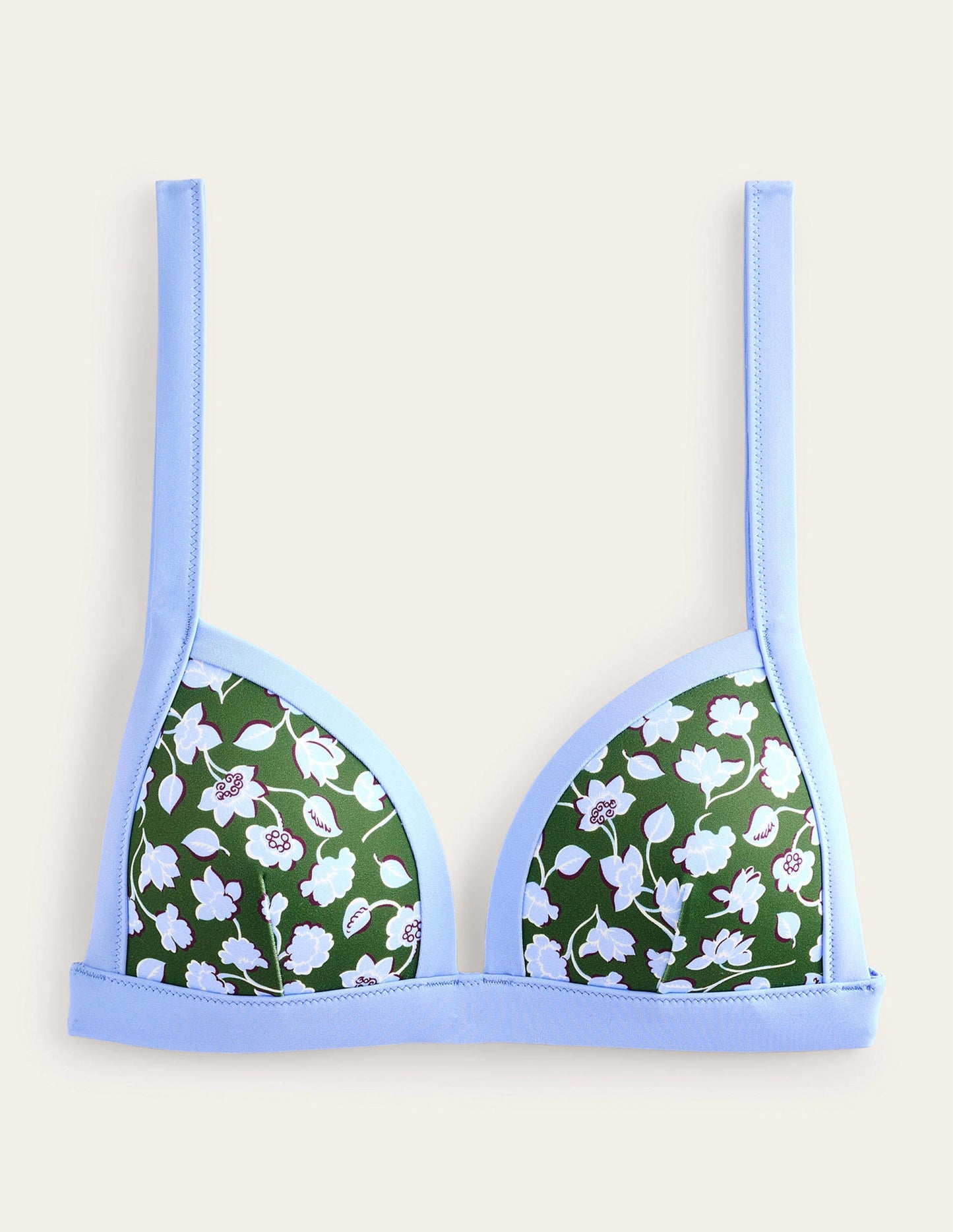 Triangle Panelled Bikini Top-Winter Green, Blue Floral