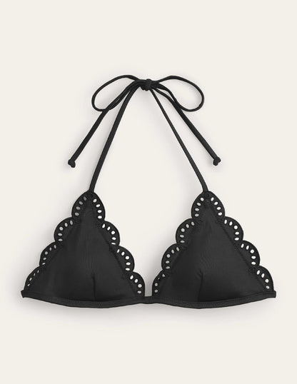 Broderie Triangle Bikini Top-Black