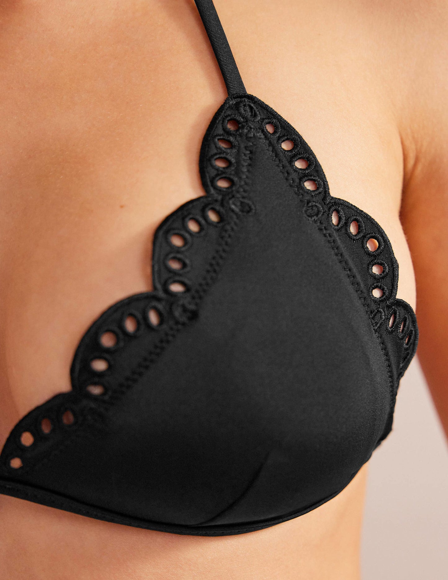 Broderie Triangle Bikini Top-Black