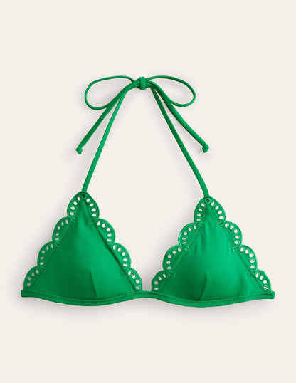 Broderie Triangle Bikini Top-Green Pepper