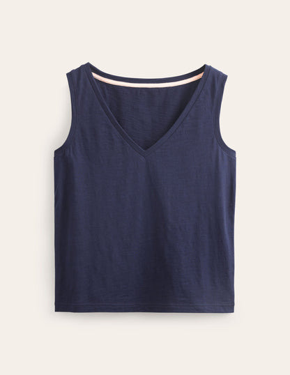 Regular V-neck Slub Vest-Navy