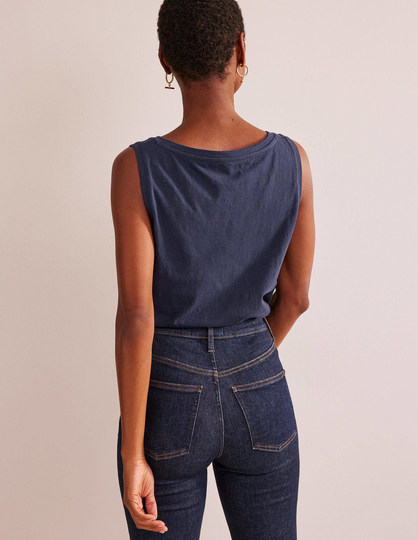 Regular V-neck Slub Vest-Navy