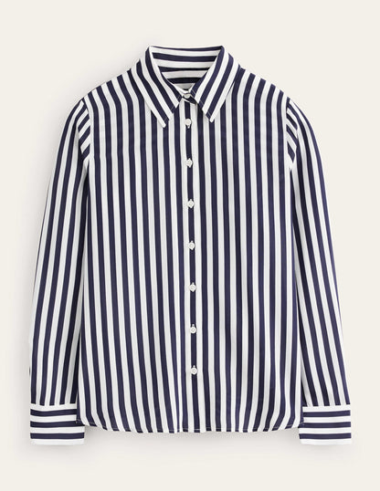 Sienna Silk Shirt-Ivory, Navy Stripe