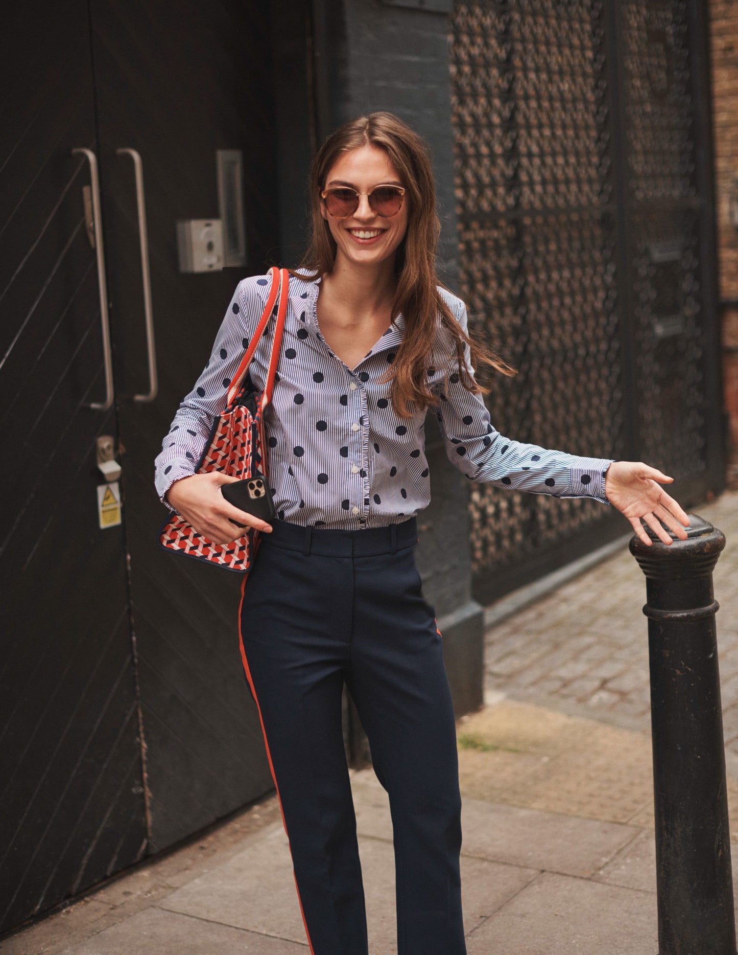 Phoebe Cotton Shirt-Navy, Spot Stripe