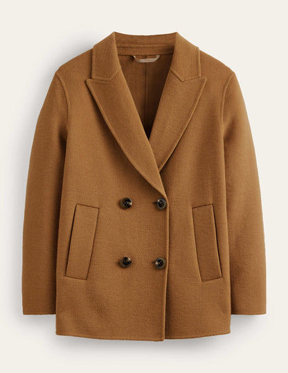 Wool-Blend Pea Coat-Camel