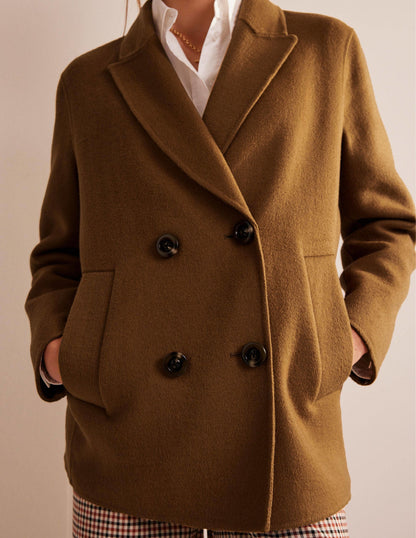 Wool-Blend Pea Coat-Camel