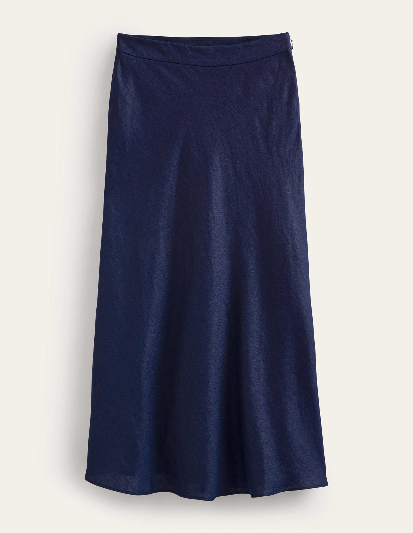 Bias Linen Midi Skirt-Navy