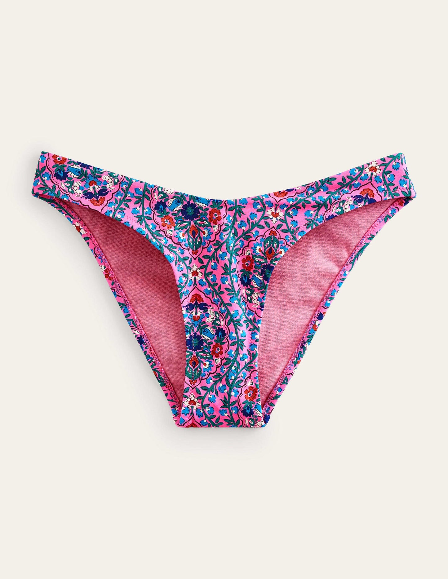 Curved-Top Bikini Bottoms-Festival Pink, Vine Terrace