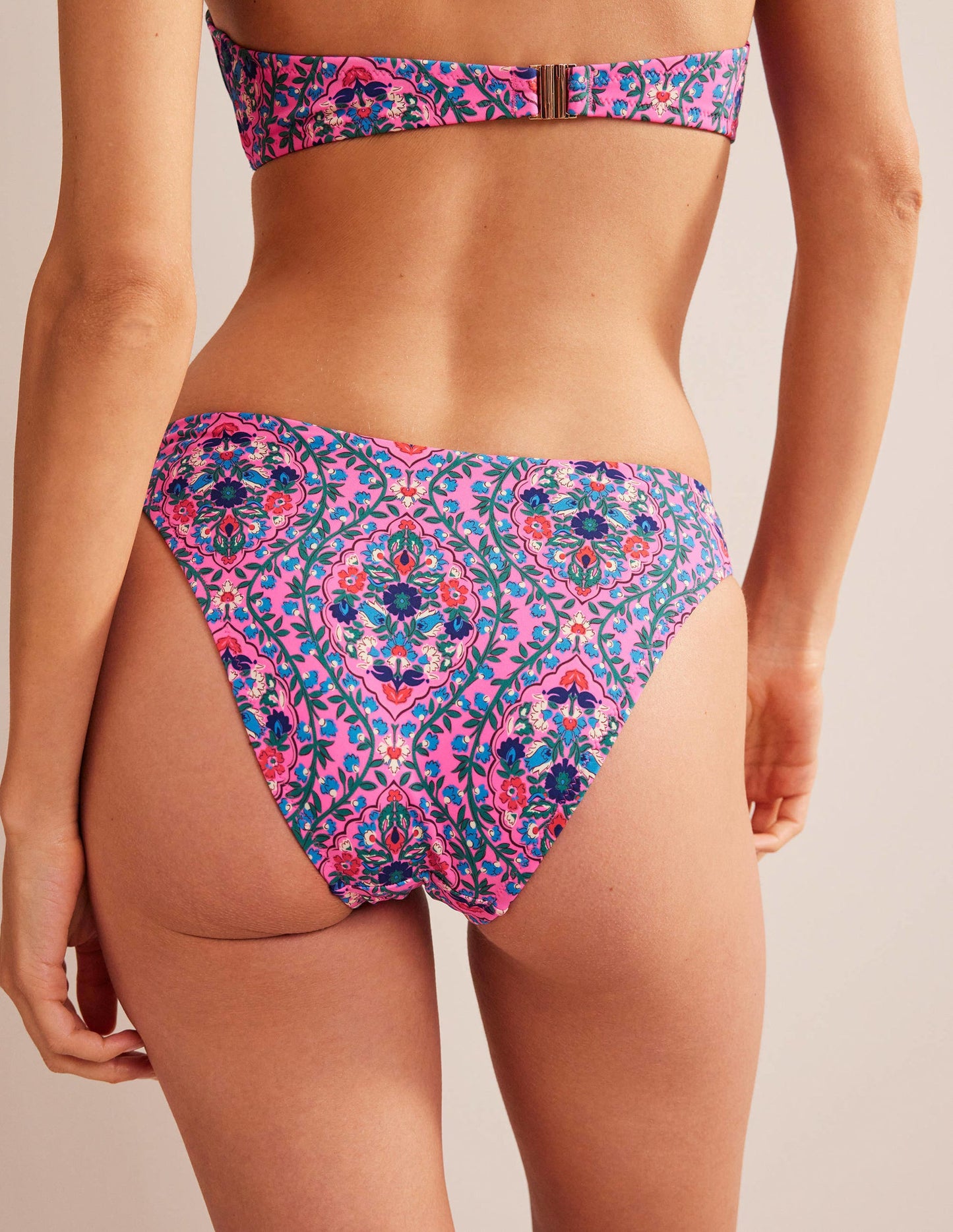 Curved-Top Bikini Bottoms-Festival Pink, Vine Terrace