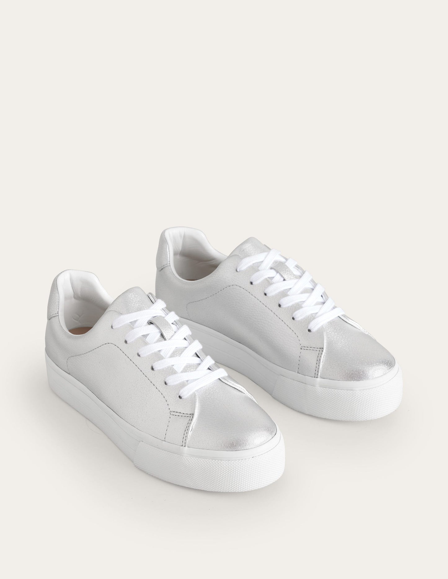 Leather Flatform Sneakers-Silver Tumbled Leather