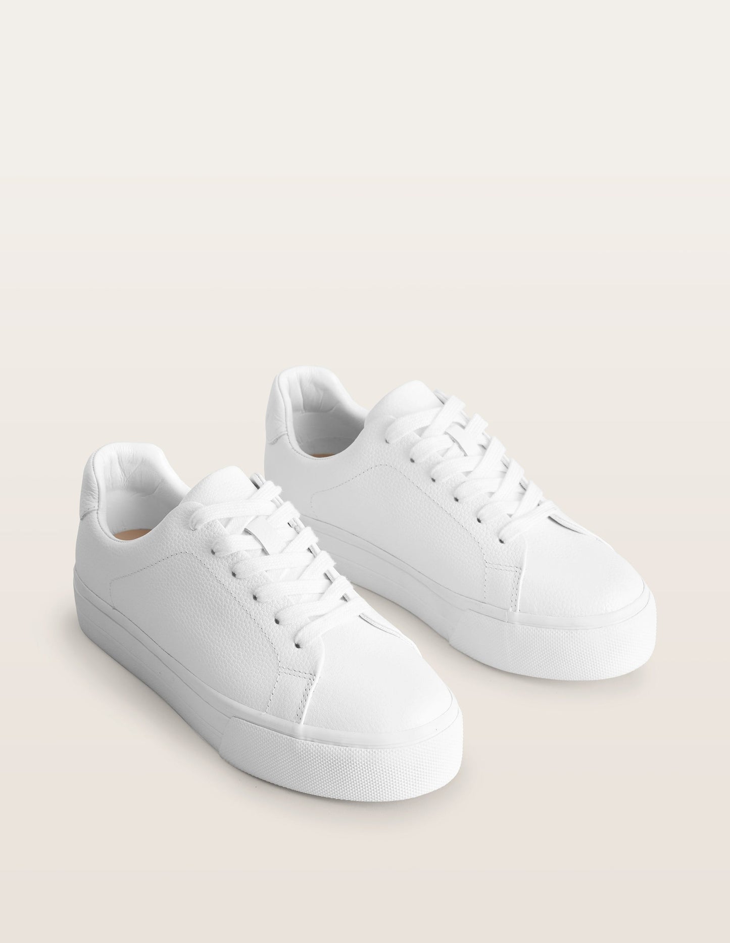 Leather Flatform Sneakers-White Tumbled Leather