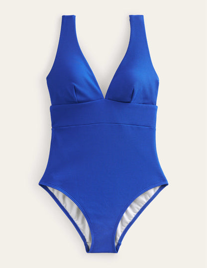 Porto V-Neck Swimsuit-Cobalt Honeycomb