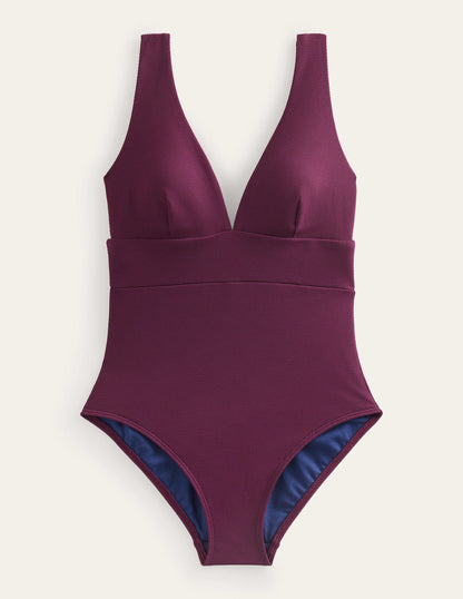 Porto V-Neck Swimsuit-Chockeberry Honeycomb