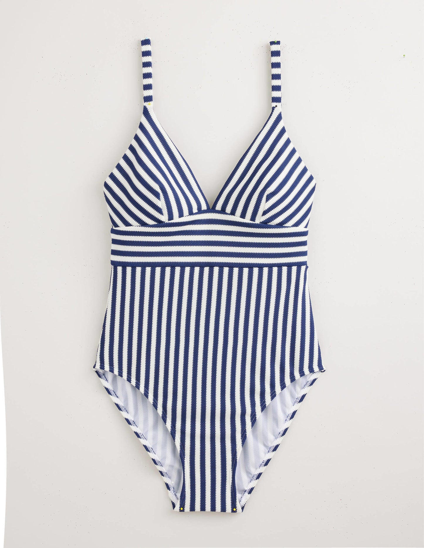 Arezzo V-neck Panel Swimsuit-Navy, Ivory Texture Stripe