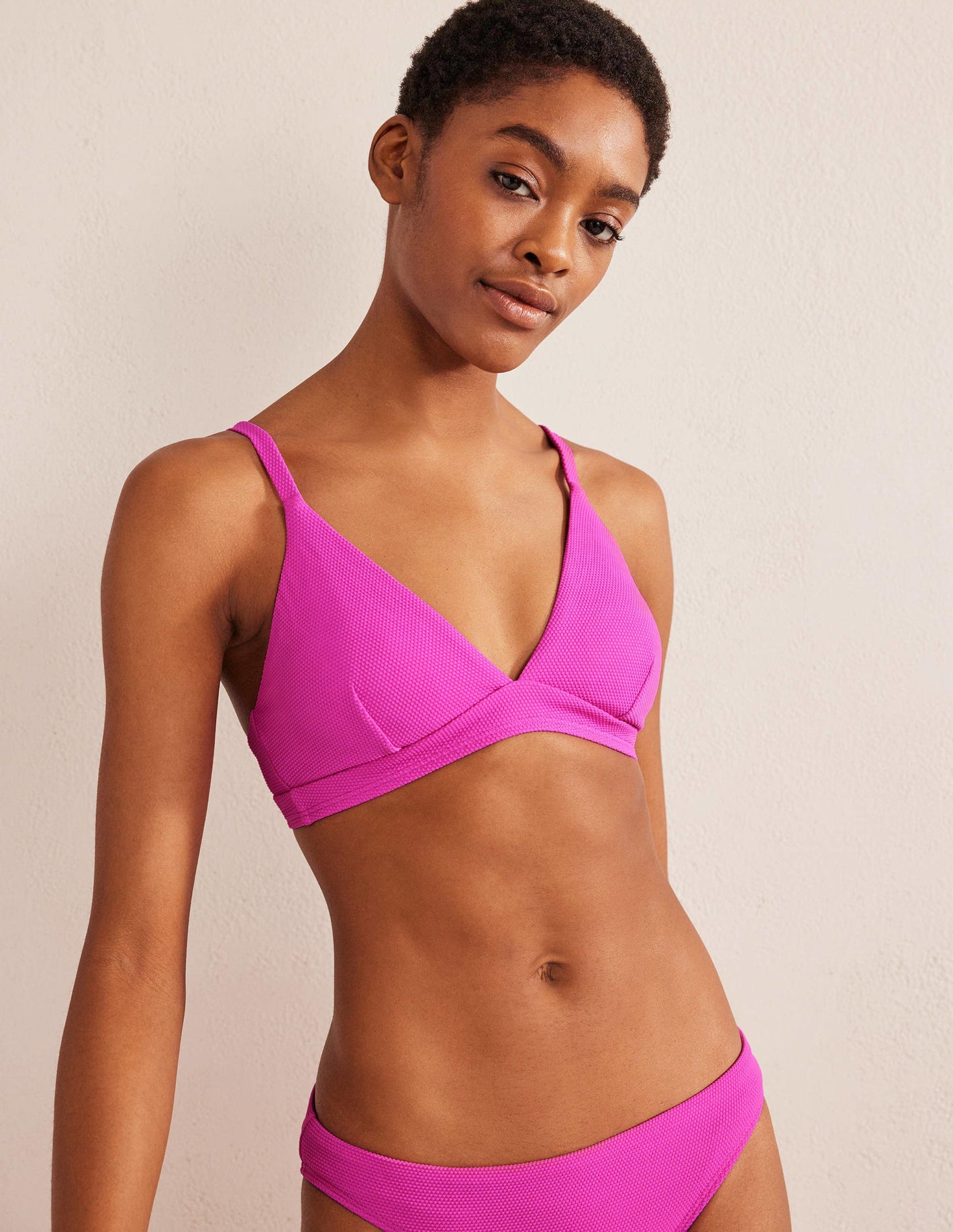 Arezzo V-neck Bikini Top-Amazing Pink Texture