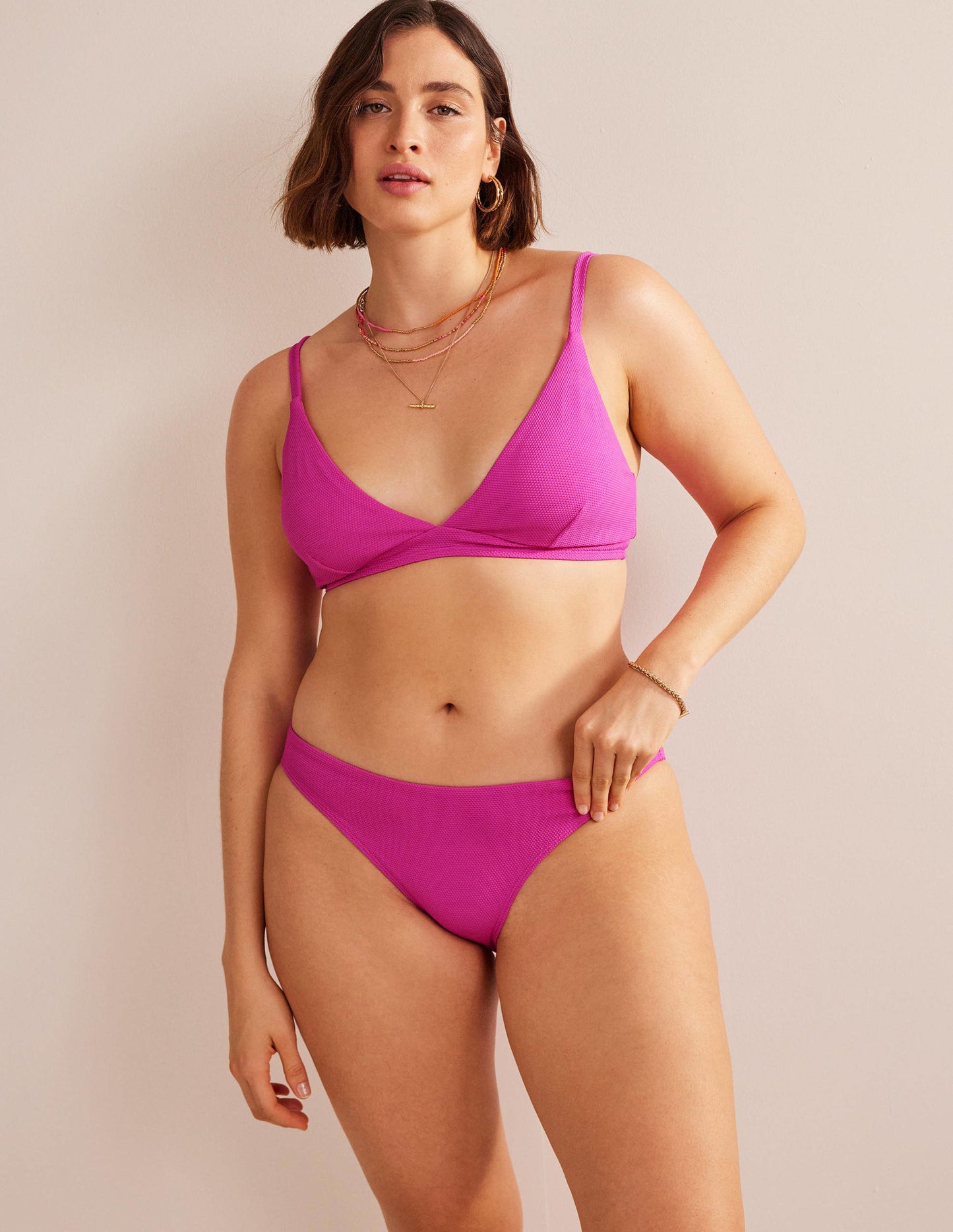 Arezzo V-neck Bikini Top-Amazing Pink Texture