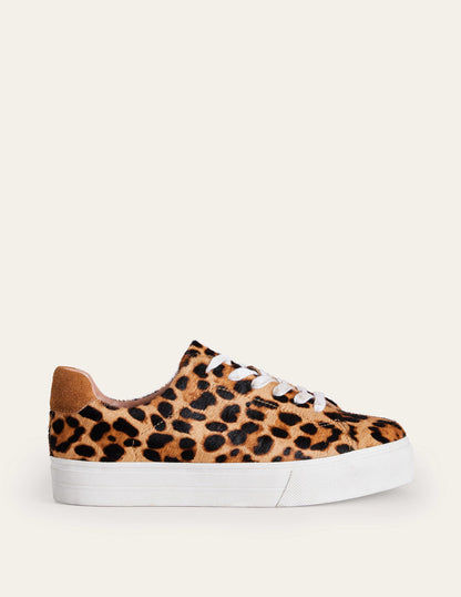 Leather Flatform Sneakers-Leopard