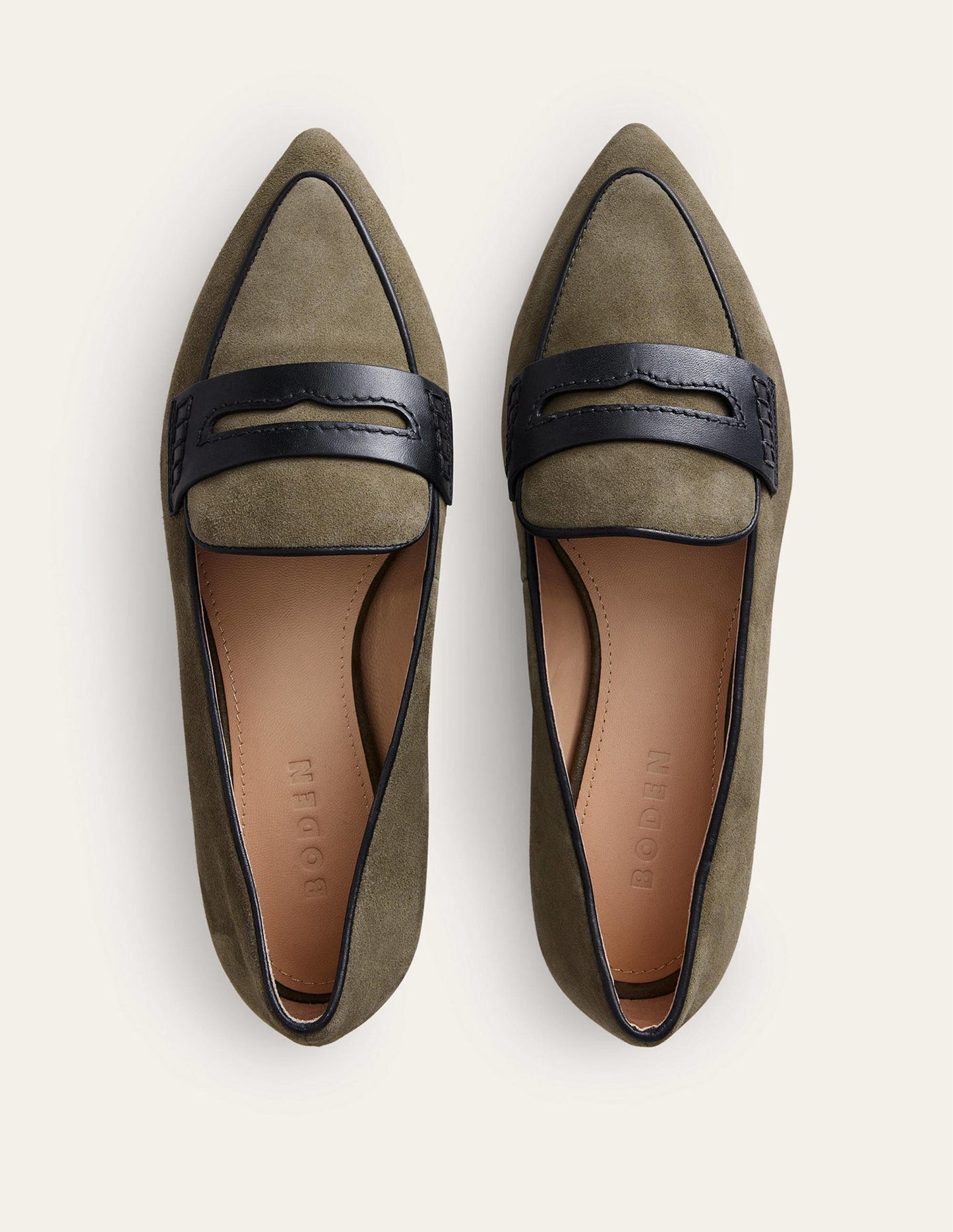 Pointed Loafers-Deep Olive Kid Suede