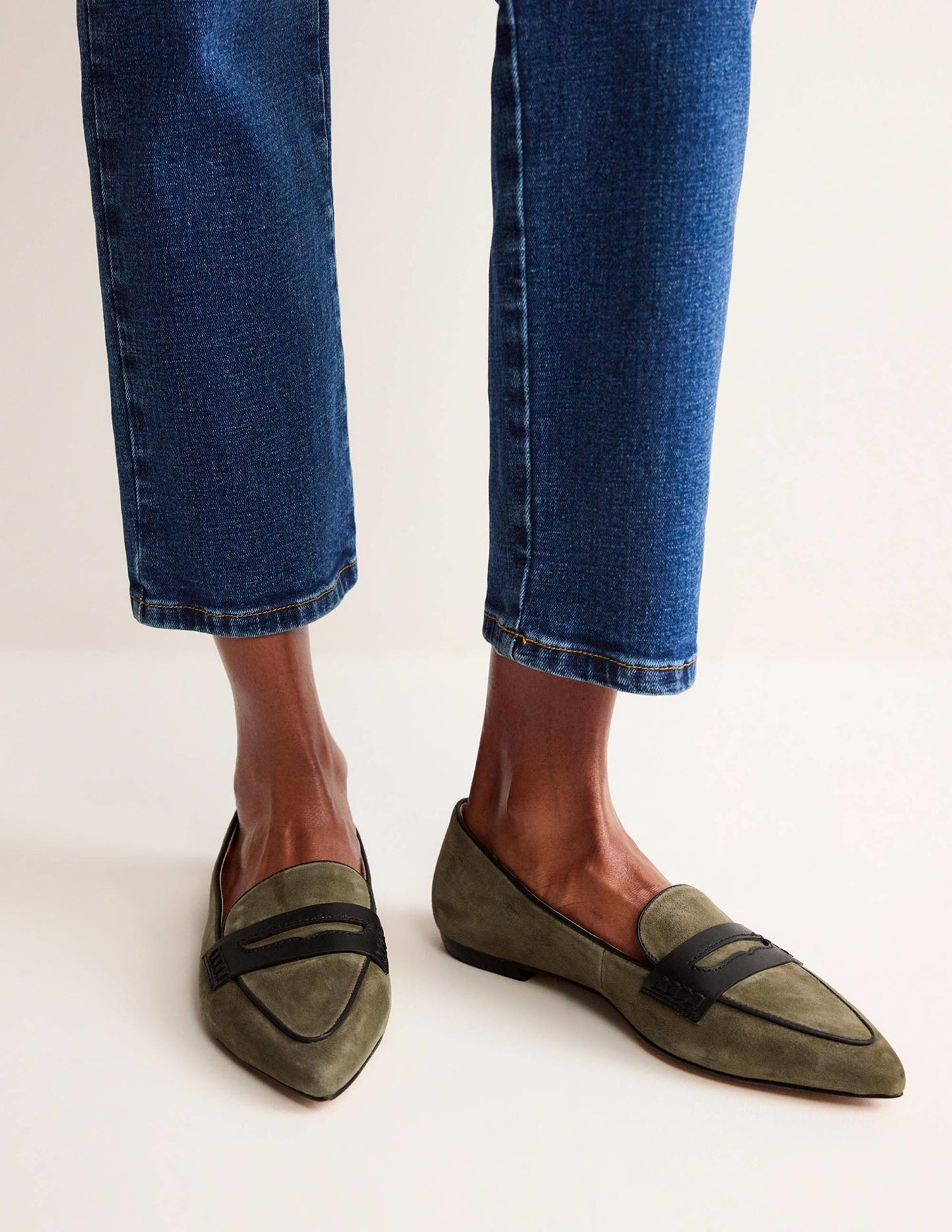 Pointed Loafers-Deep Olive Kid Suede