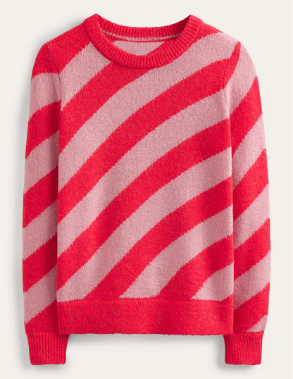 Fluffy Diagonal Stripe Sweater-Pink and Orange Stripe