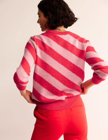 Fluffy Diagonal Stripe Sweater-Pink and Orange Stripe