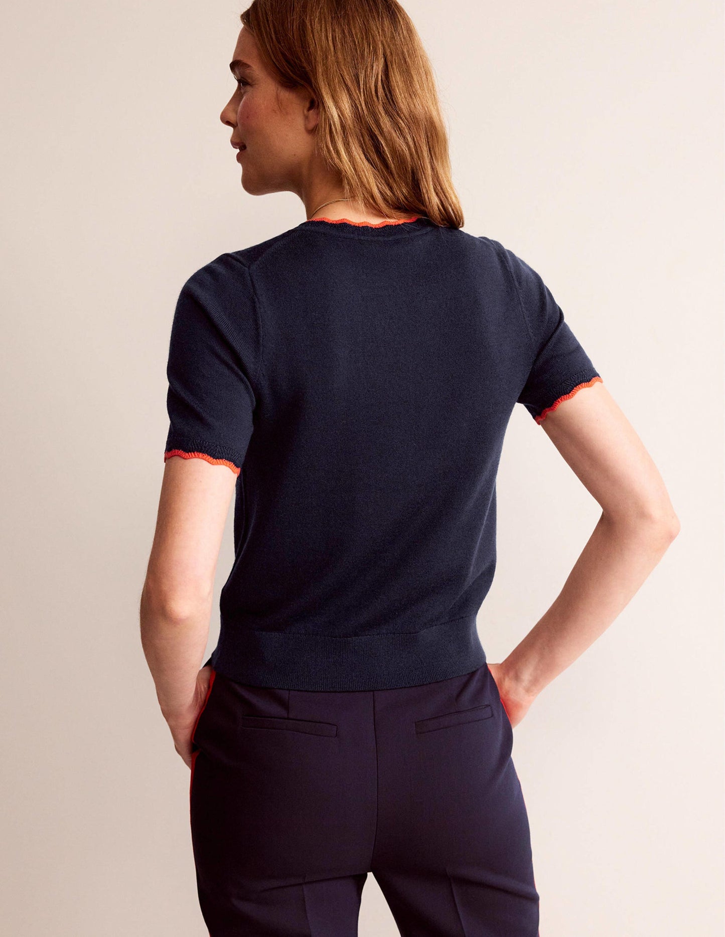 Merino Scalloped T-shirt-Navy