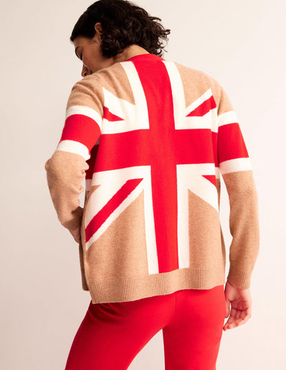 Marianne Cashmere Cardigan-Camel Melange Union Jack