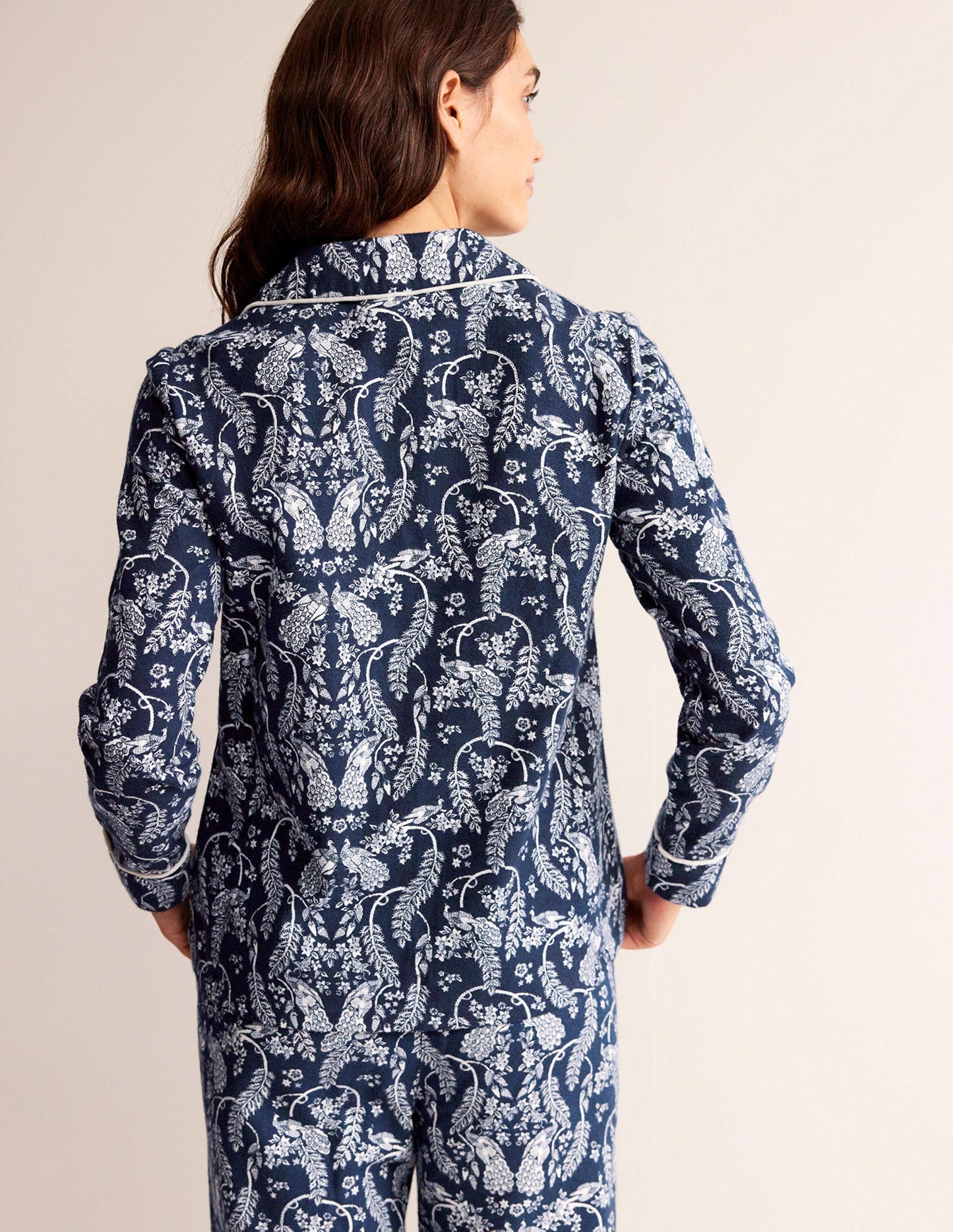 Brushed Cotton Pajama Shirt-French Navy, Peacock