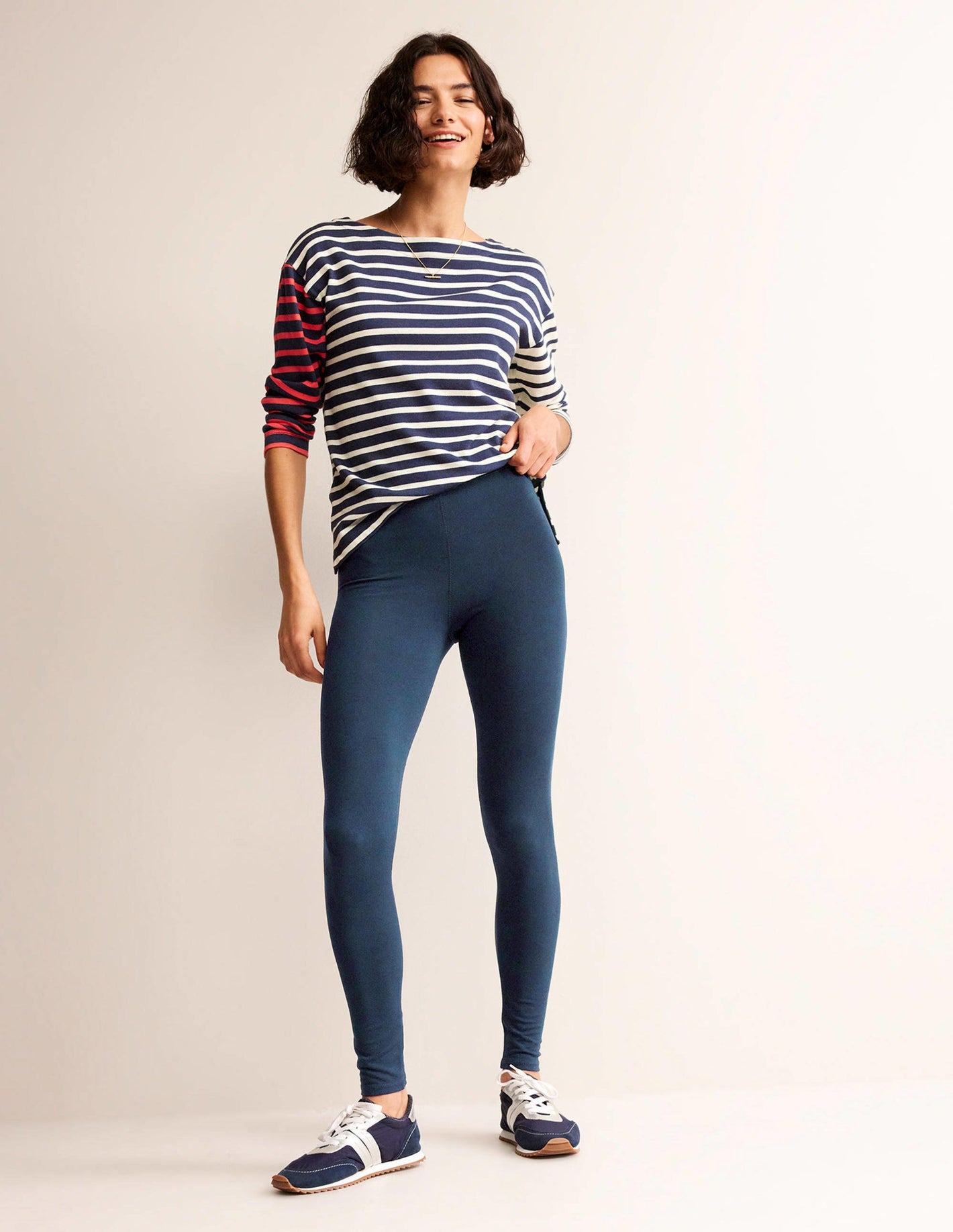 High Rise Jersey Leggings-Navy