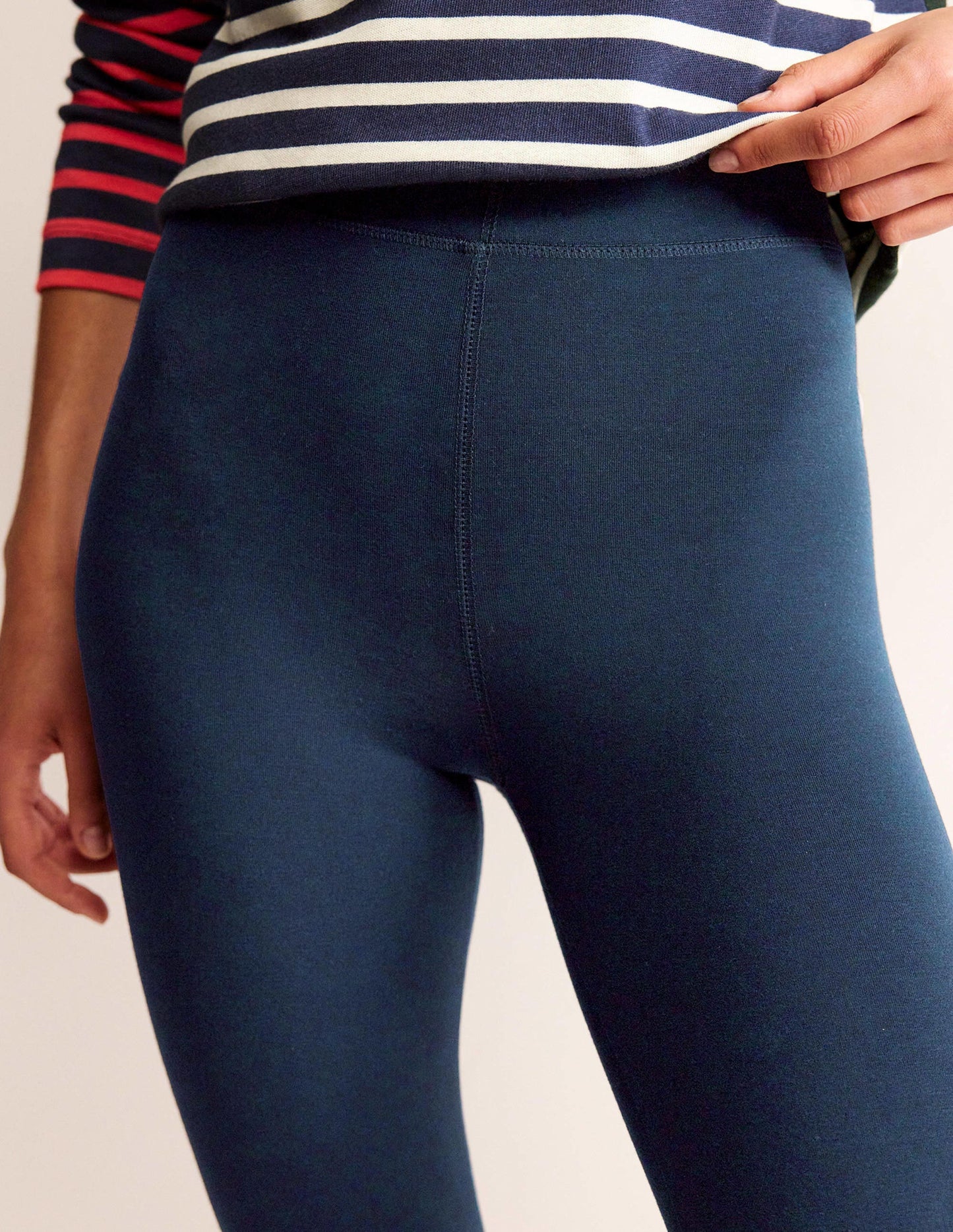 High Rise Jersey Leggings-Navy