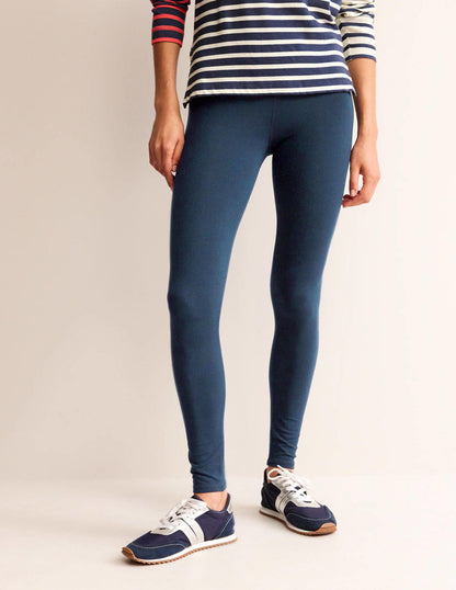 High Rise Jersey Leggings-Navy