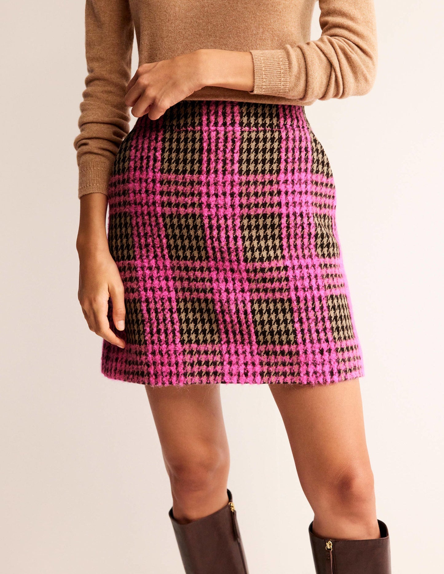 Estella Check Skirt-Neon Pink Check