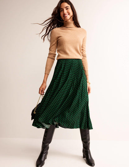 Pleated Midi Skirt-Bright Green, Terrace Geo