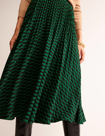 Pleated Midi Skirt-Bright Green, Terrace Geo