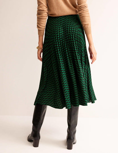 Pleated Midi Skirt-Bright Green, Terrace Geo