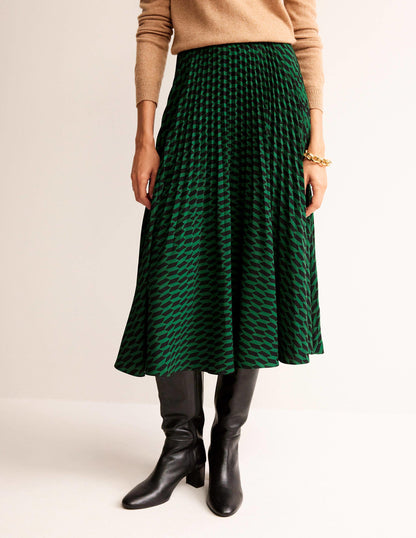 Pleated Midi Skirt-Bright Green, Terrace Geo