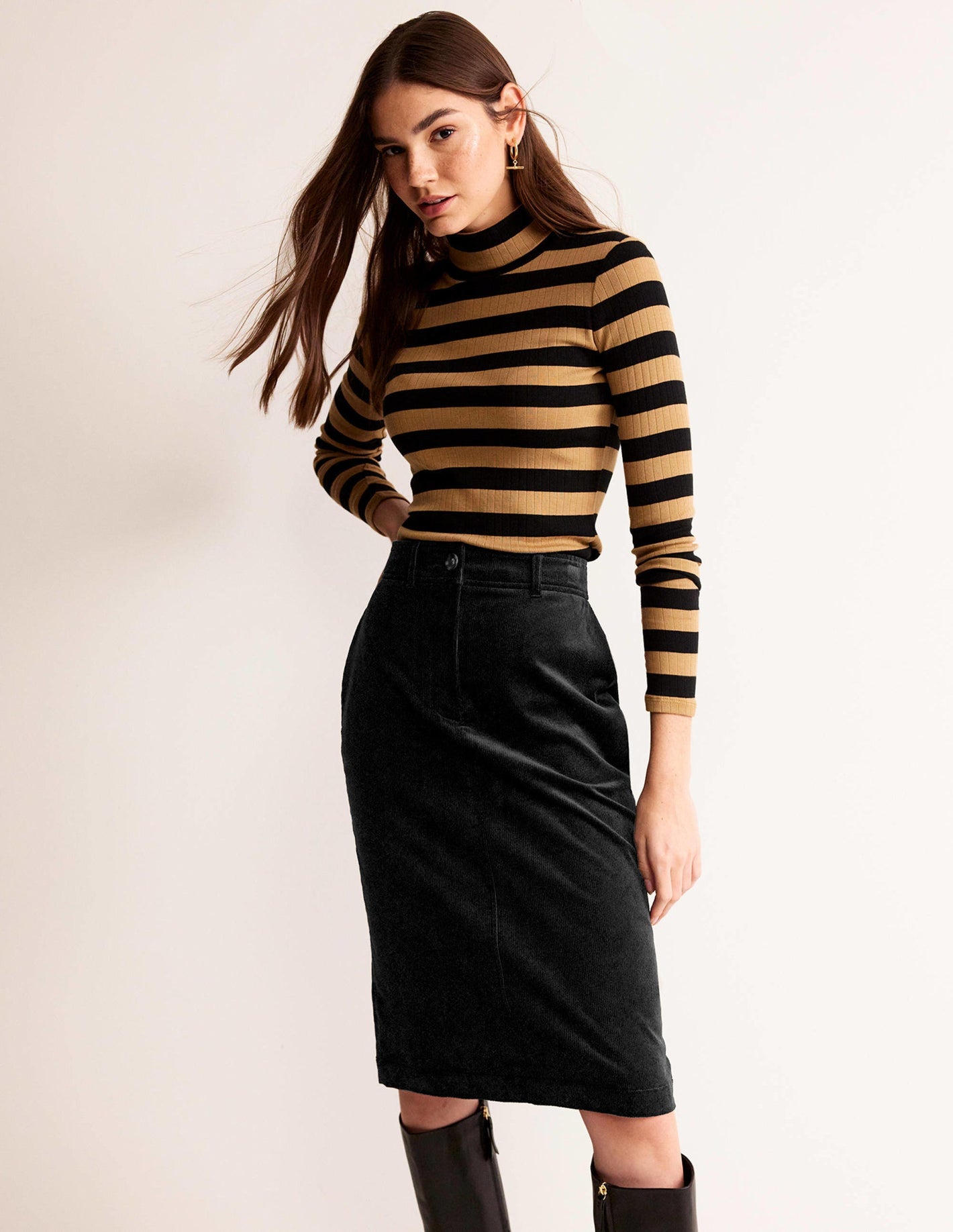 Margot Cord Midi Skirt-Black