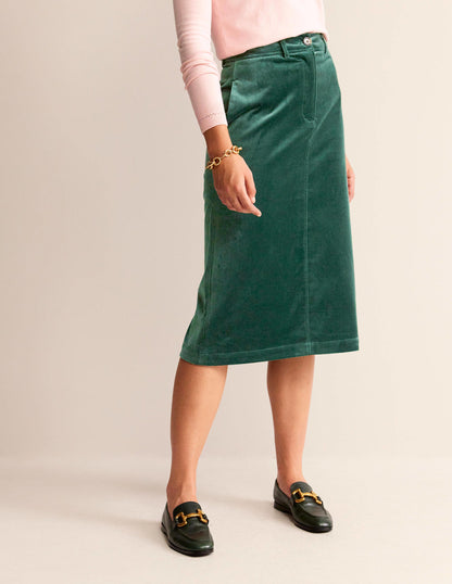 Margot Velvet Midi Skirt-Evergreen