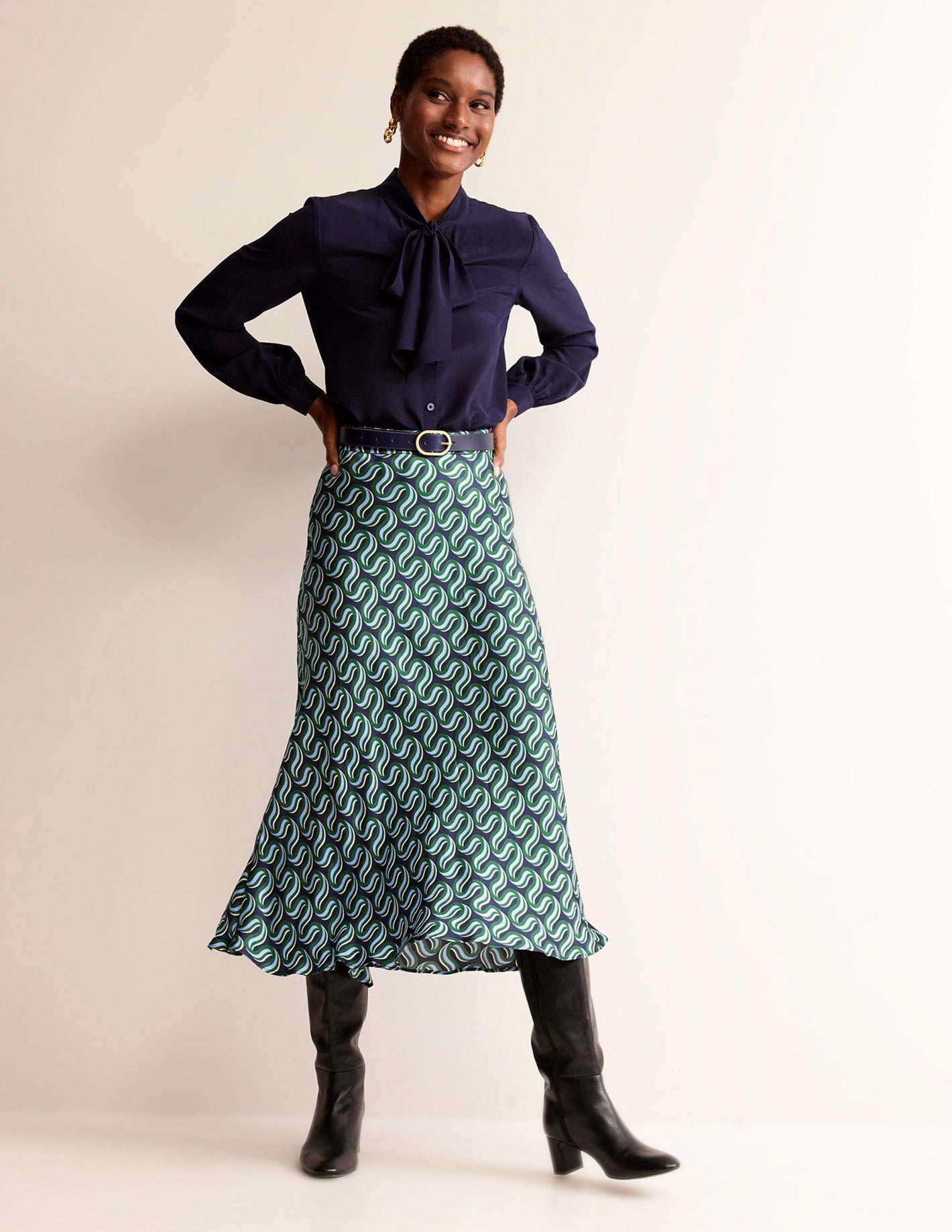 Cecelia Midi Skirt-Amazon Green, Ribbon Wave