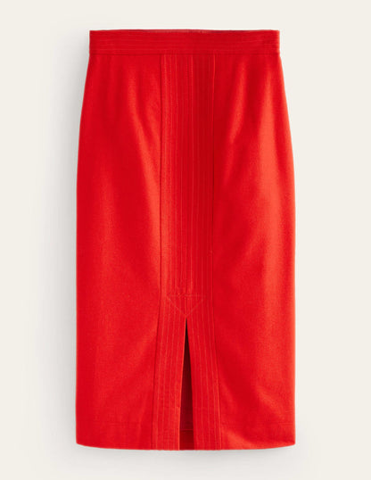 Wool Pencil Skirt-Red