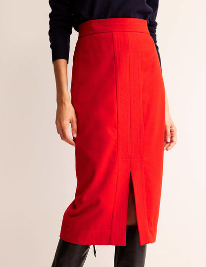 Wool Pencil Skirt-Red