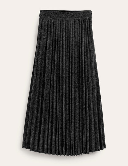 Jersey Metallic Pleated Skirt-Black Sparkle