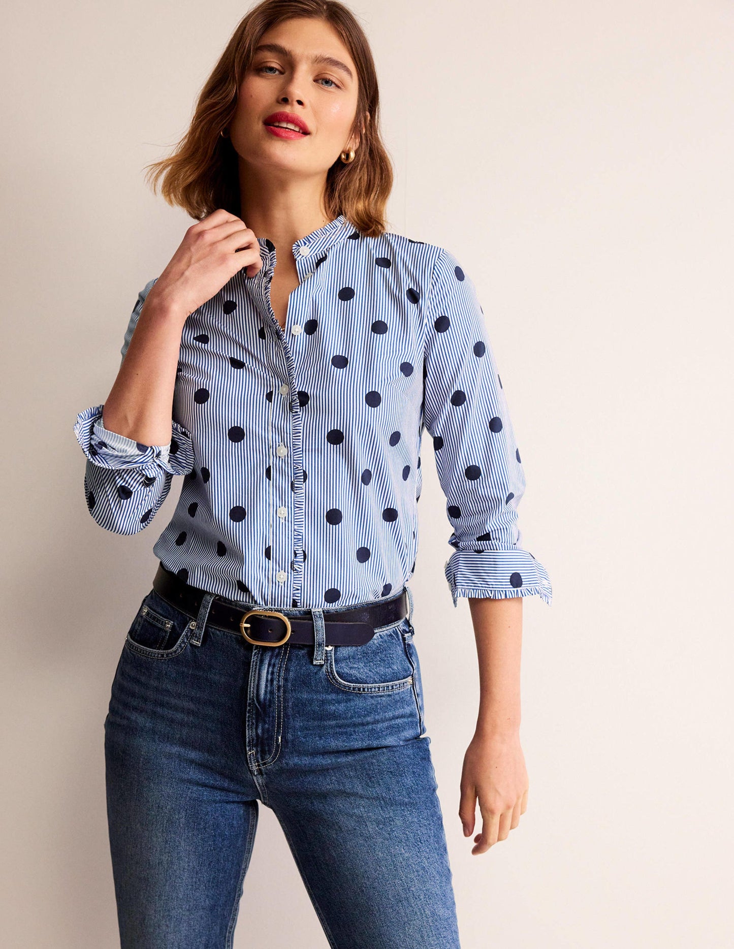 Phoebe Cotton Shirt-Navy, Spot Stripe