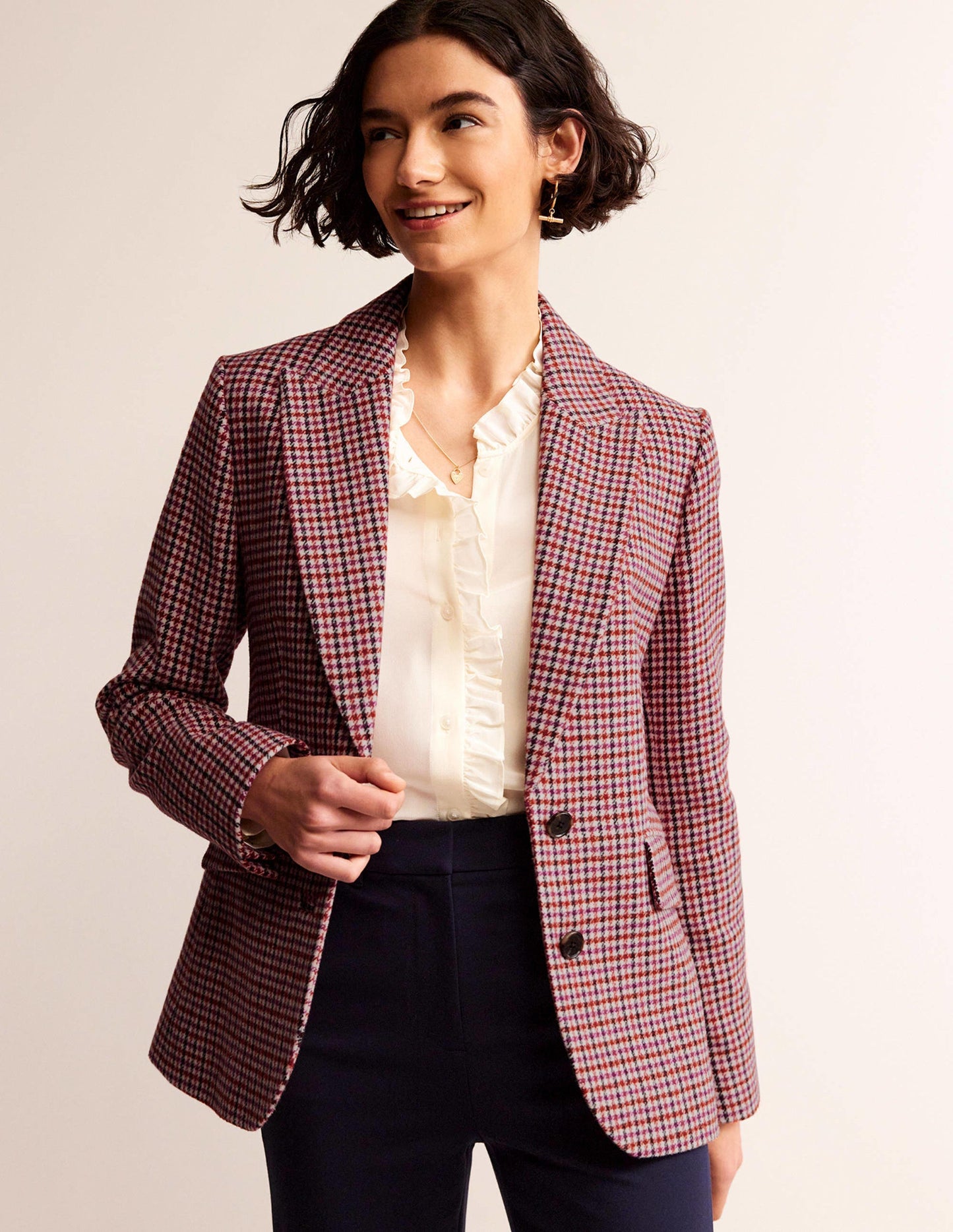 Marylebone Checked Blazer-Berry Drawn Check