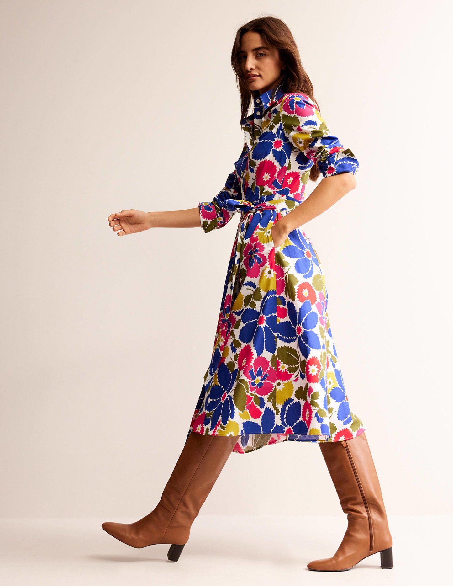 Amy Cotton Midi Shirt Dress-Multi, Bloomsbury Pop