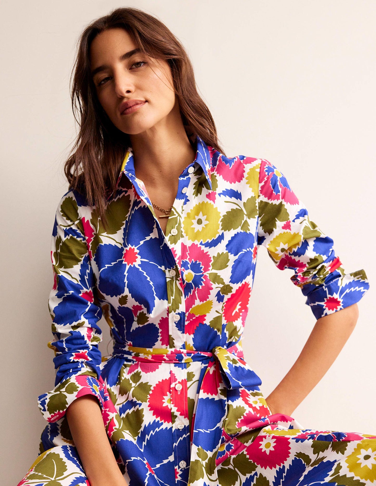 Amy Cotton Midi Shirt Dress-Multi, Bloomsbury Pop