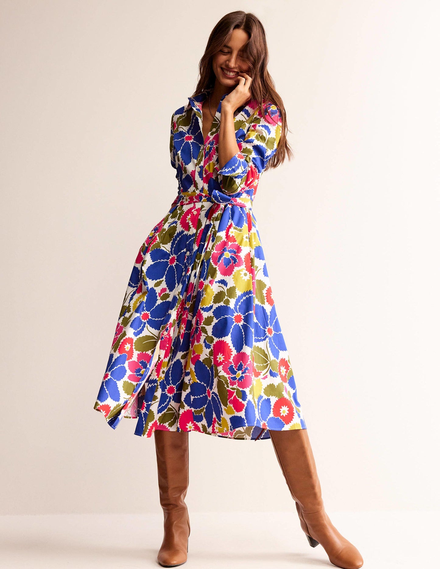 Amy Cotton Midi Shirt Dress-Multi, Bloomsbury Pop